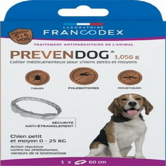 Collier prevendog antiparasitaire chien petit et moyen de 0 à 25kg