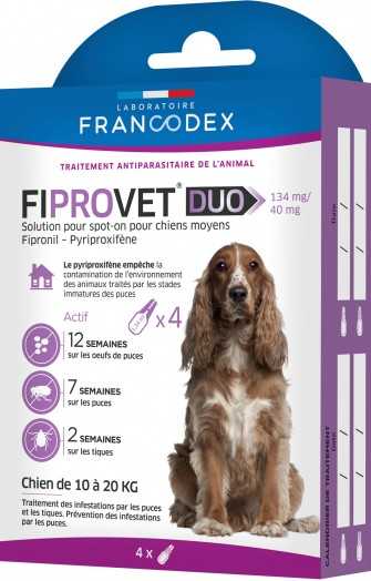 Fiprovet duo chien 10 à 20kg 4 pipettes
